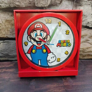 Nintendo Mario Clock Analog Primary Colors Red NES Game Room Bedroom Wall